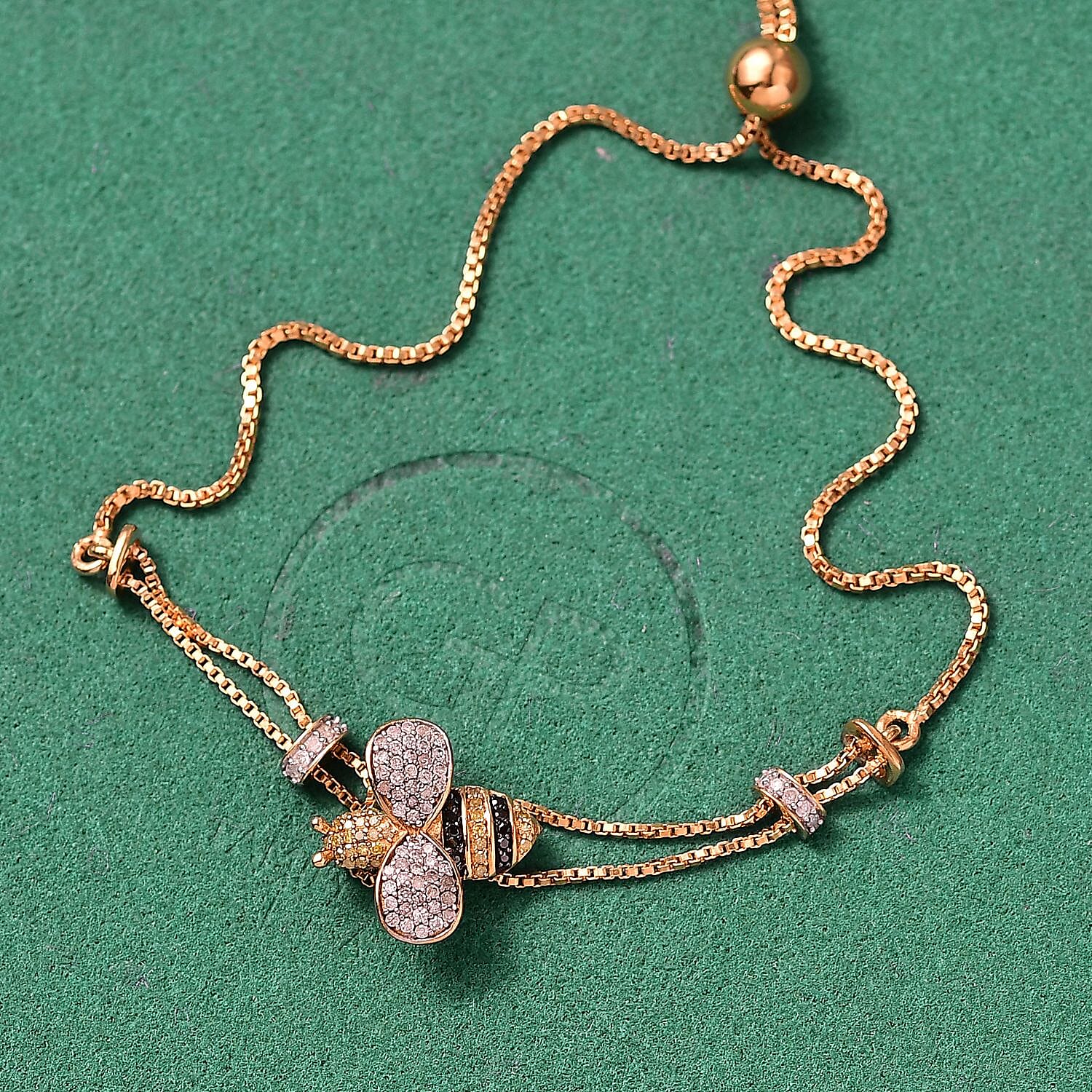 GP Italian Garden Collection - White Diamond & Multi Gemstones Bracelet (Size - 10.5) in 18K Vermeil Yellow Gold Plated Sterling Silver 0.47 Ct.