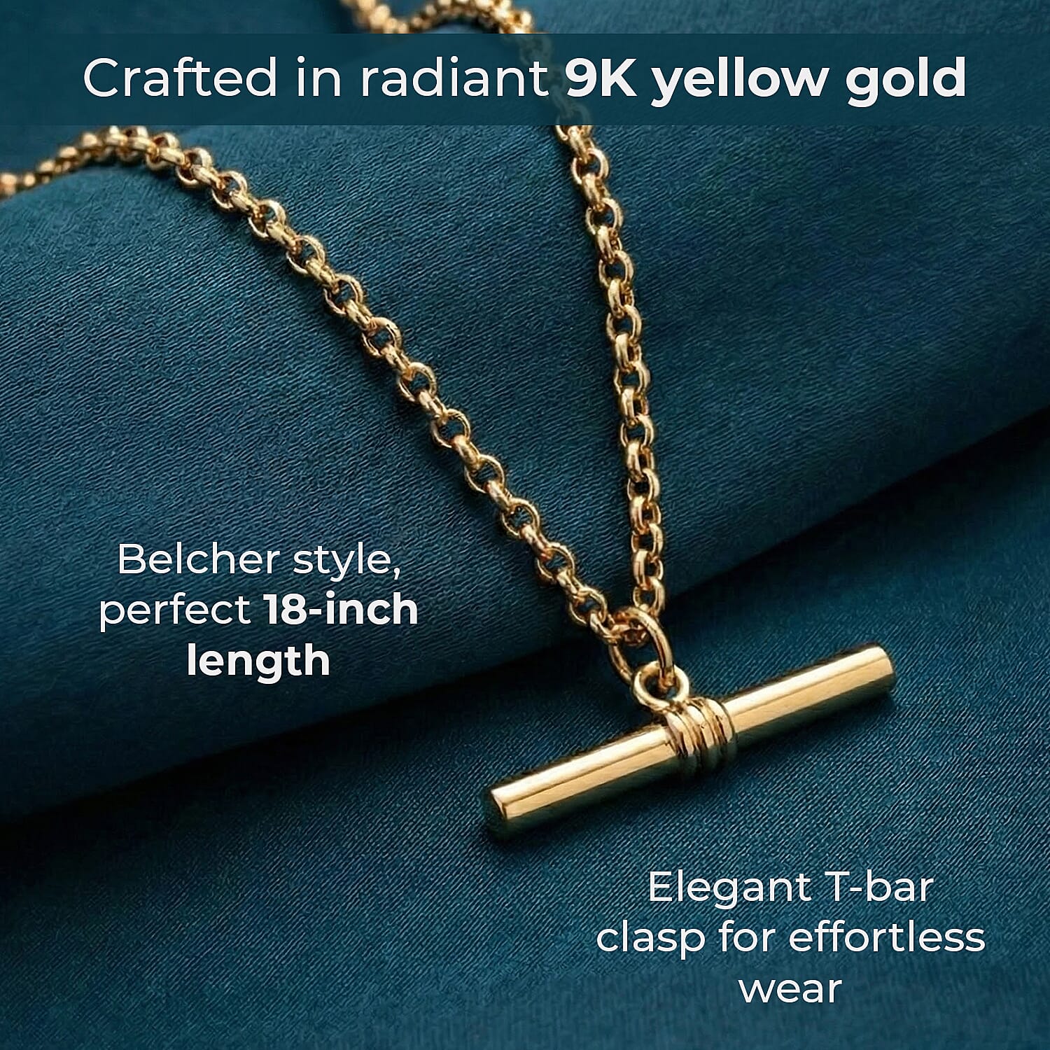 Hatton Garden Close Out - 9K Yellow Gold T-Bar Belcher Necklace (Size 18)