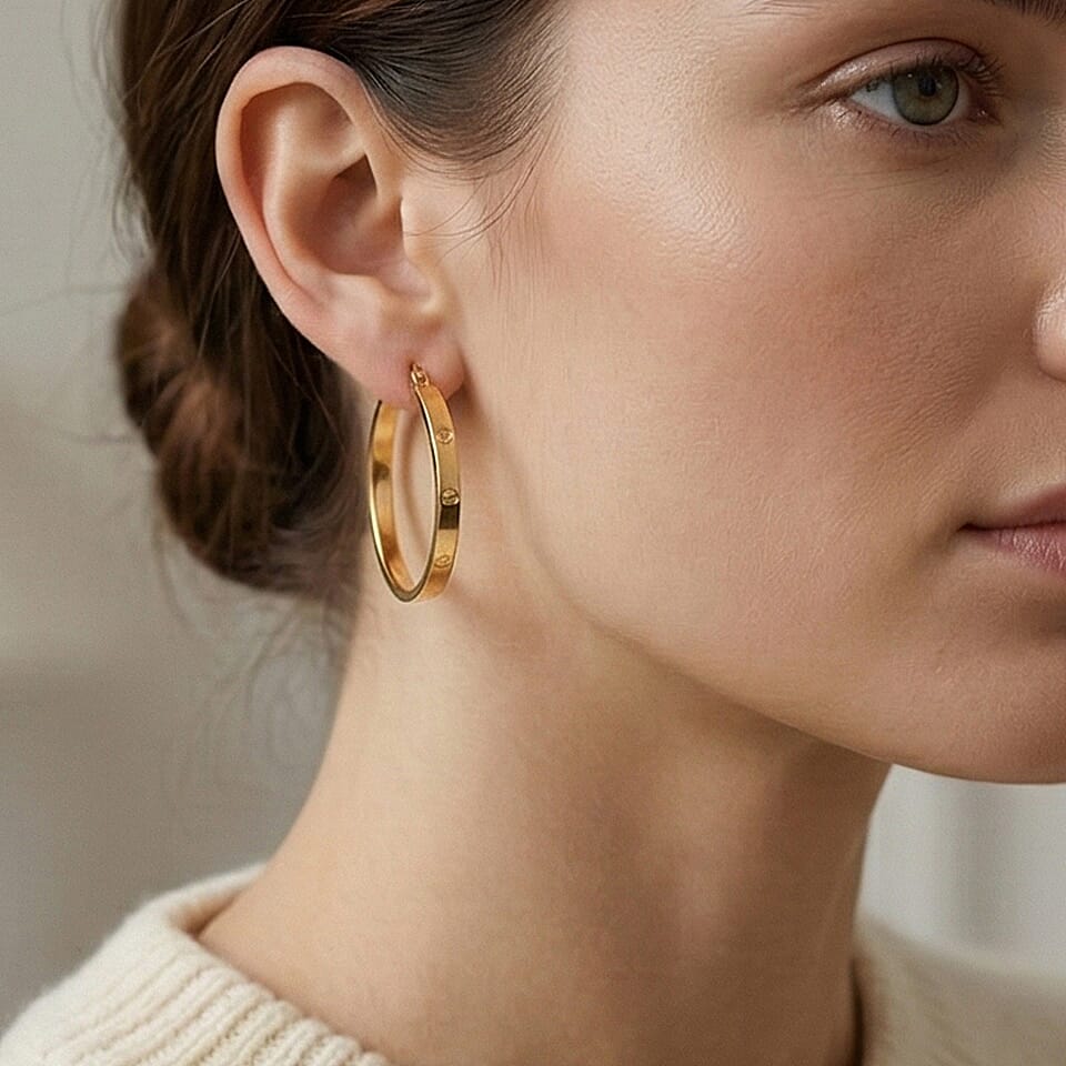 Designer Inspired - 9K Yellow Hoop Gold Earring with Clasp 1.85 Gms