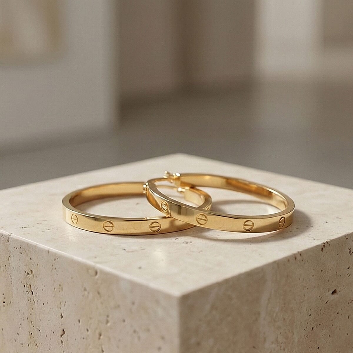 Designer Inspired - 9K Yellow Hoop Gold Earring with Clasp 1.85 Gms