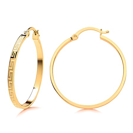9K Yellow Gold Greek Key Hoop Earring