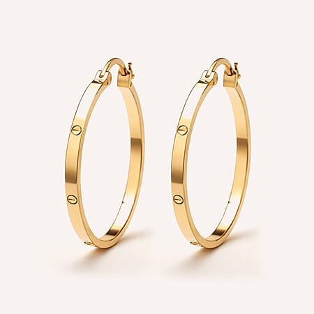 Designer Inspired - 9K Yellow Gold Screw Motif Hoop Earring with Clasp