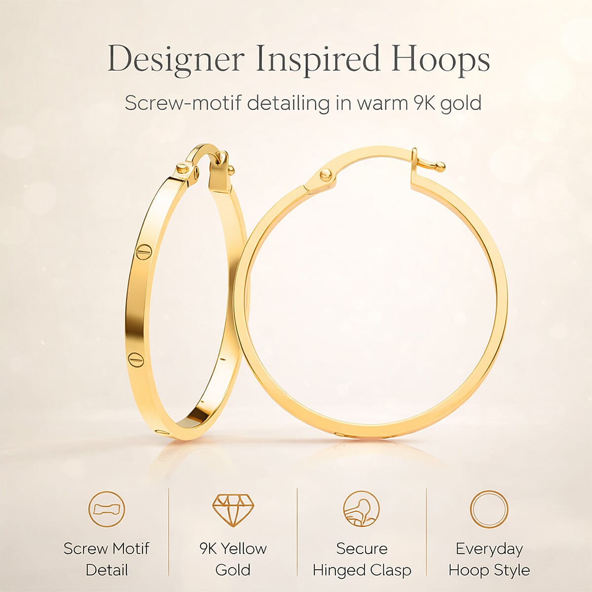 Designer Inspired - 9K Yellow Gold Greek Key Earring with Clasp 1.85 Gms.