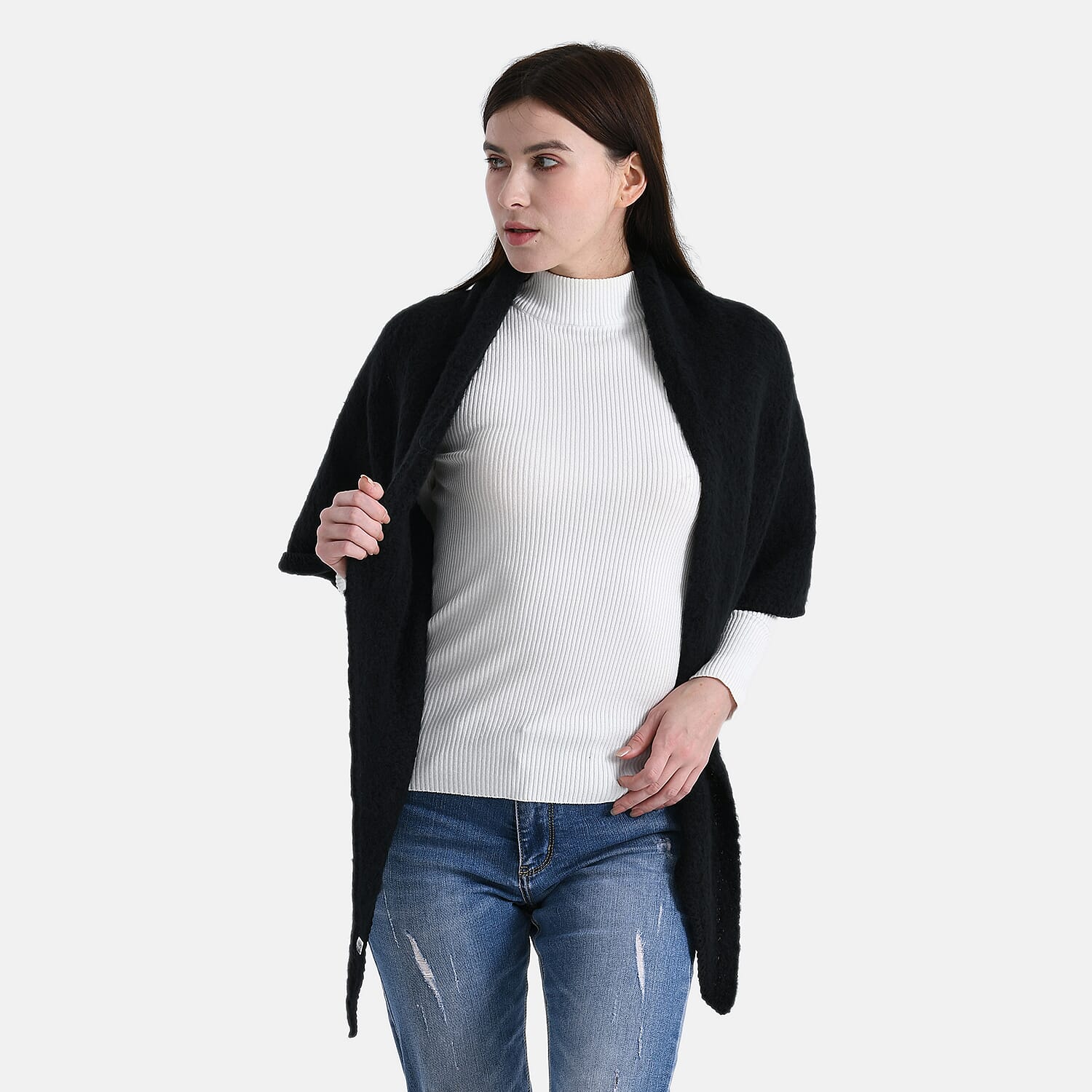 Soft Touch Large Knitted Scarf (200 x 80cm) - Black