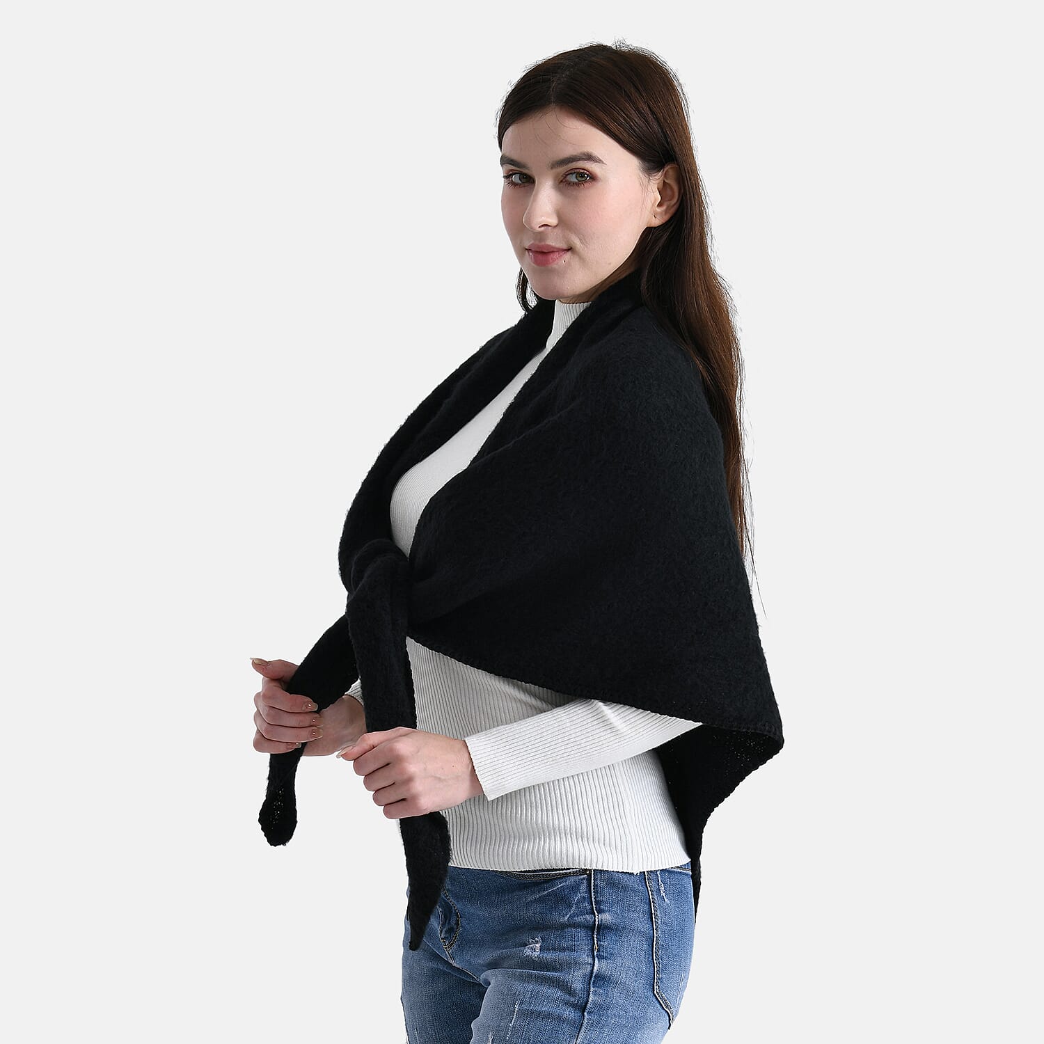 Soft Touch Large Knitted Scarf (200 x 80cm) - Black