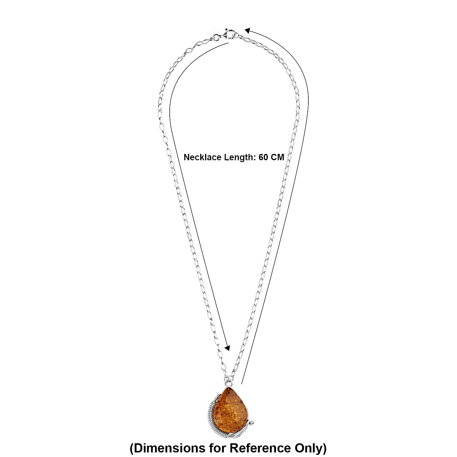 Amber Sterling Silver Necklace (Size - 20) 20.00 Ct, Silver Wt. 16.50 Gms