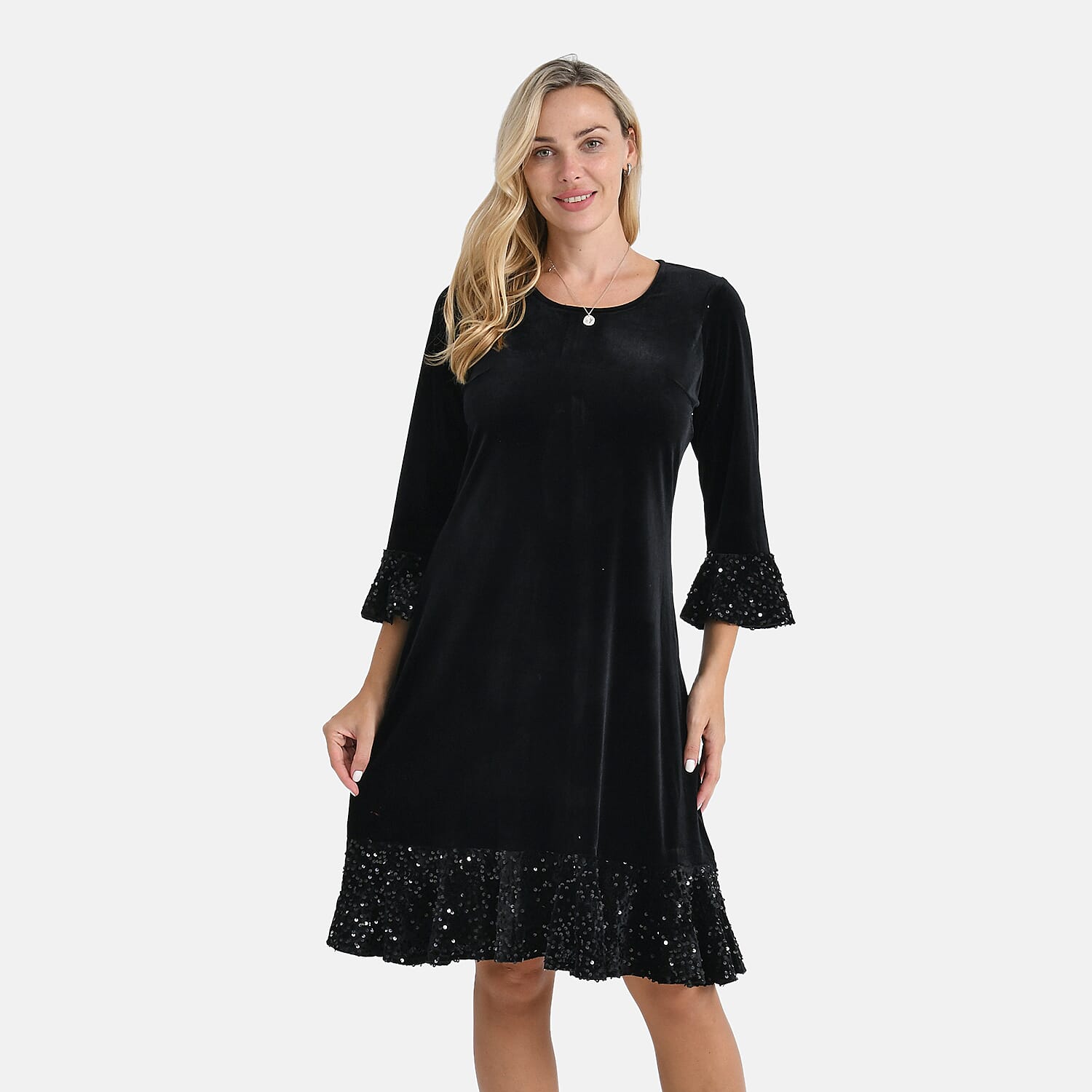 La Marey Velvet Sequins Dress (Size S, 8 to 10) - Black