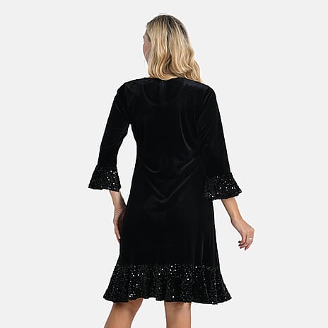 La Marey Velvet Sequins Dress (Size XL, 20 to 22) - Black