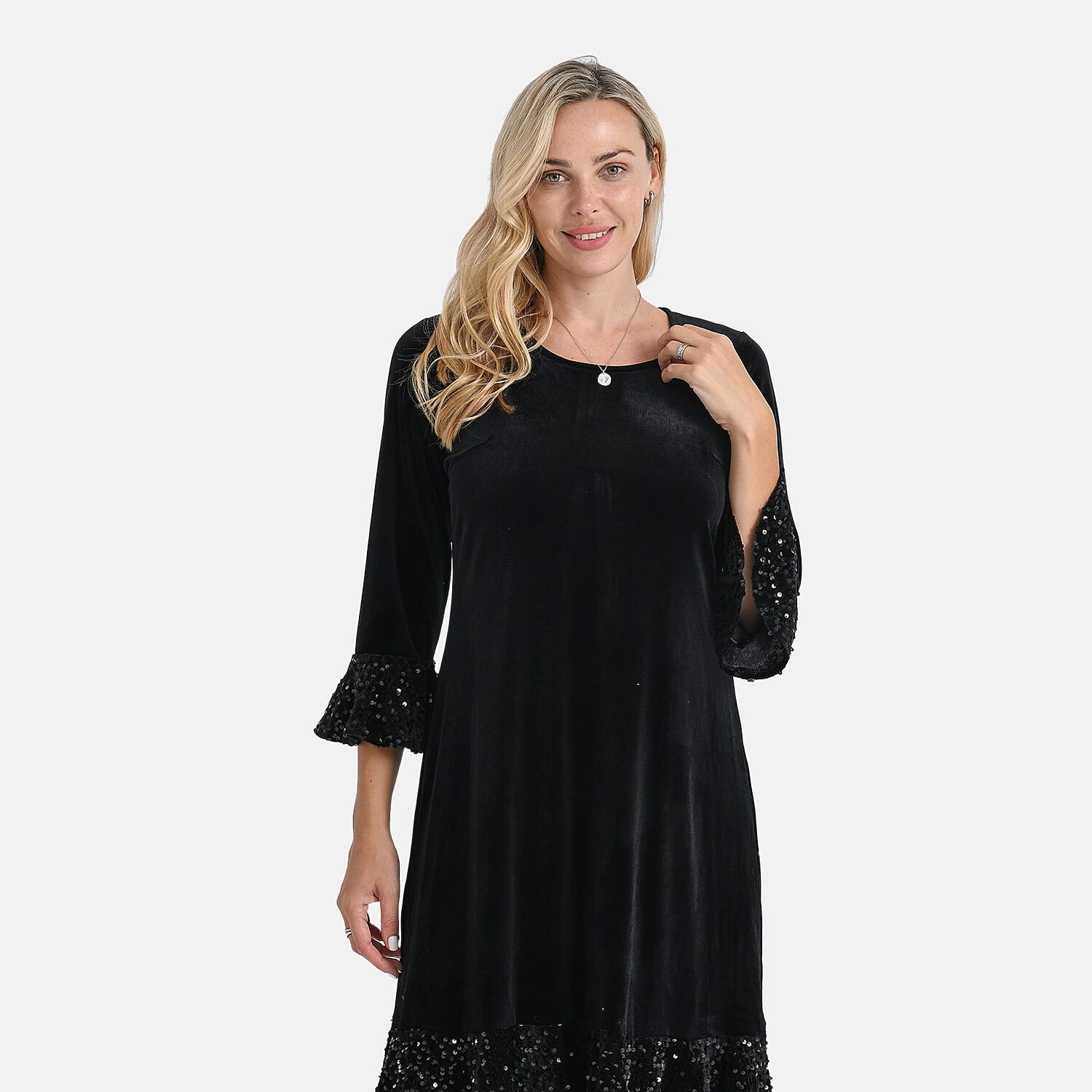 La Marey Velvet Sequins Dress (Size S, 8 to 10) - Black