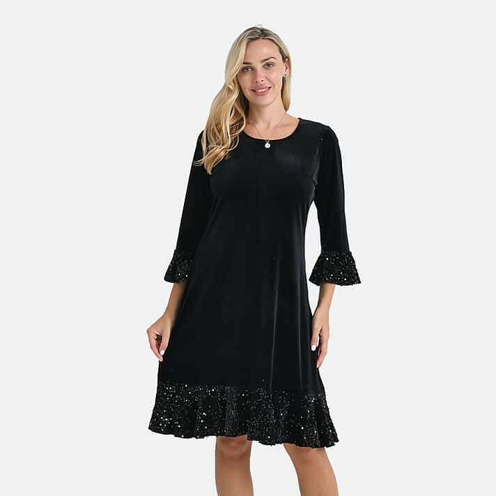La Marey Velvet Sequins Dress (Size L, 16 to 18) - Black