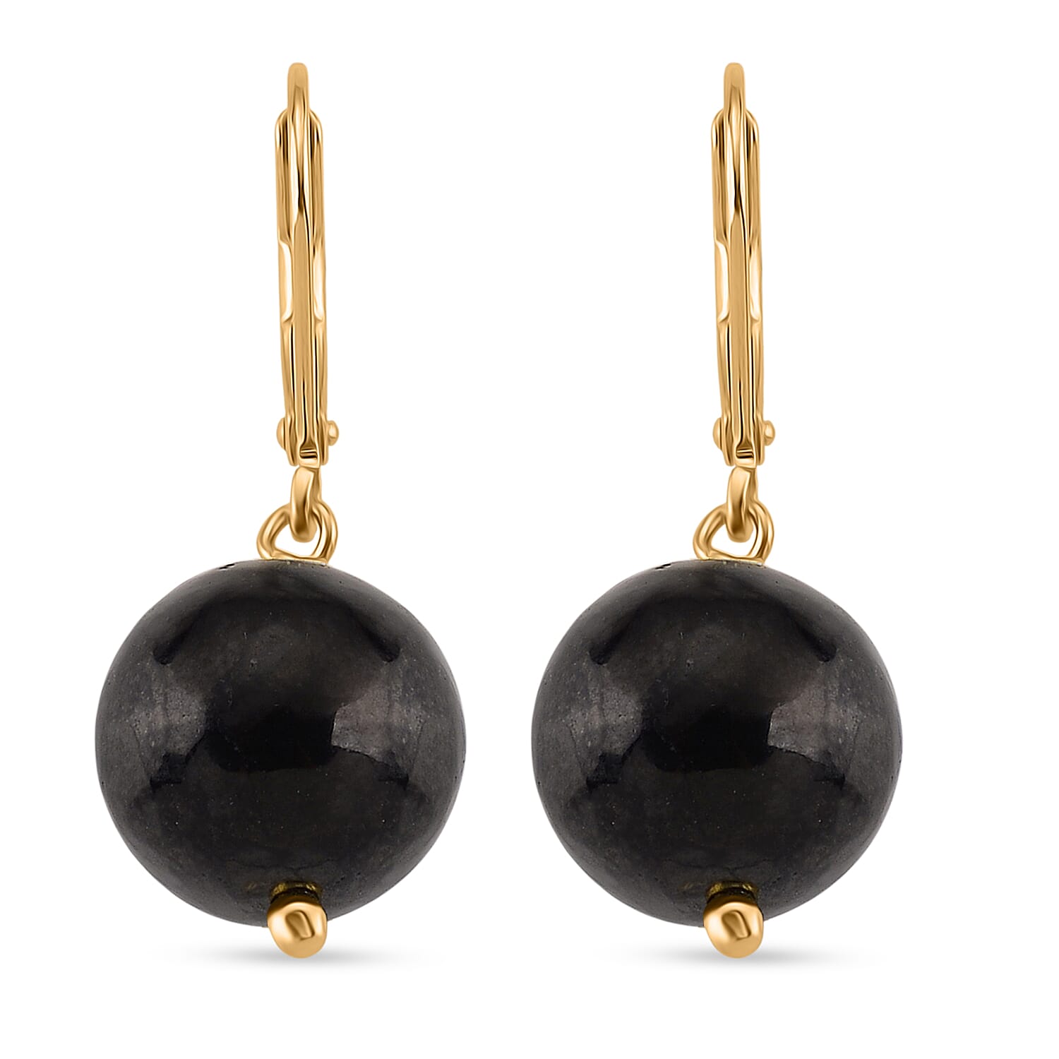 Natural Shungite Dangle Earring with Lever Back in Yellow Gold Plated Sterling Silver 20.00 Ct.