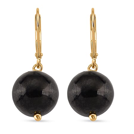 Natural Shungite Dangle Earring with Lever Back in Yellow Gold Plated Sterling Silver 20.00 Ct.