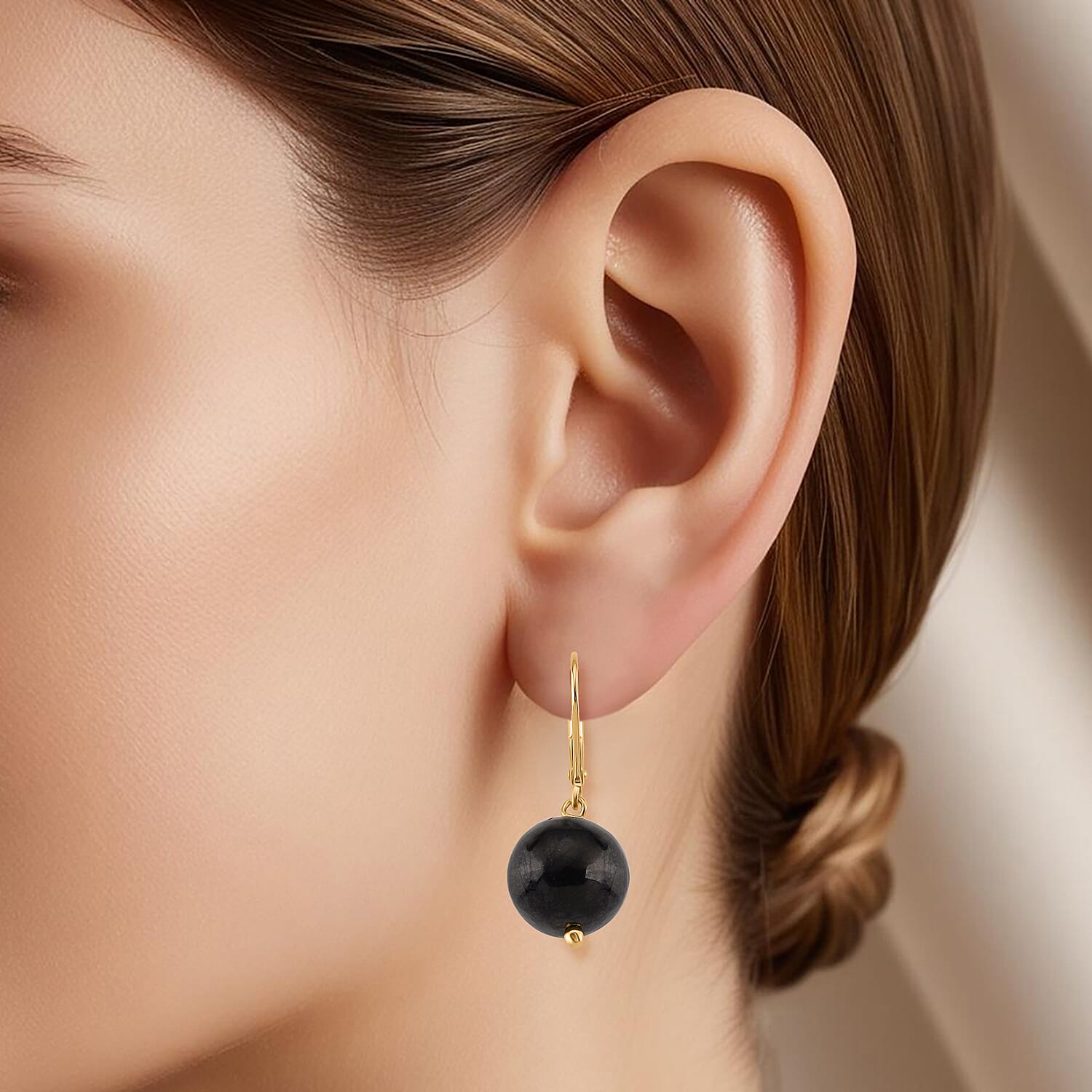 Natural Shungite Dangle Earring with Lever Back in Yellow Gold Plated Sterling Silver 20.00 Ct.