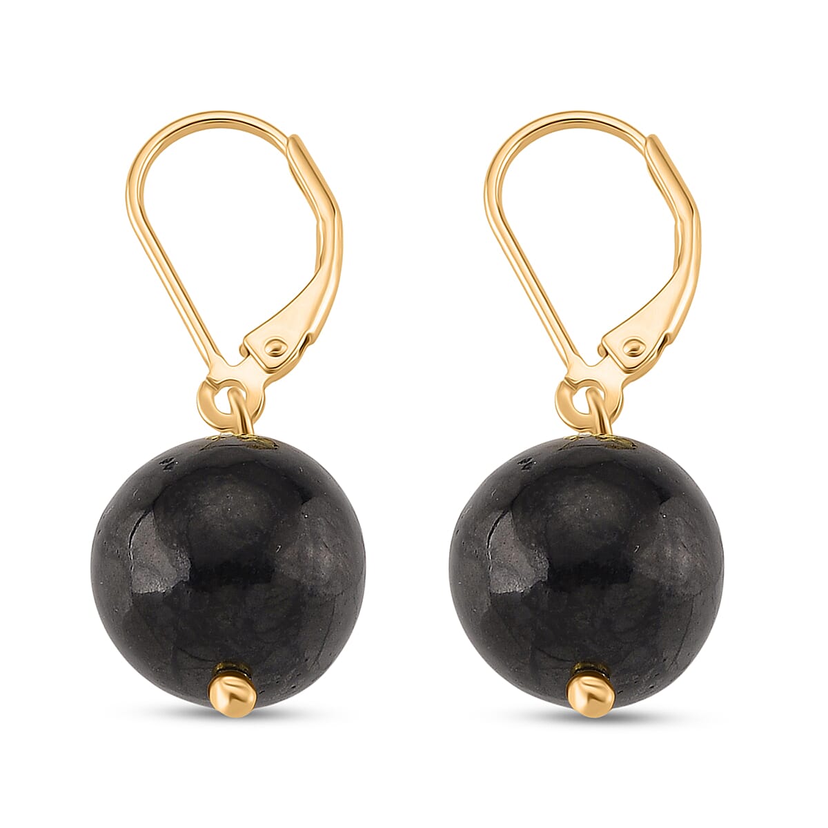 Natural Shungite Dangle Earring with Lever Back in Yellow Gold Plated Sterling Silver 20.00 Ct.