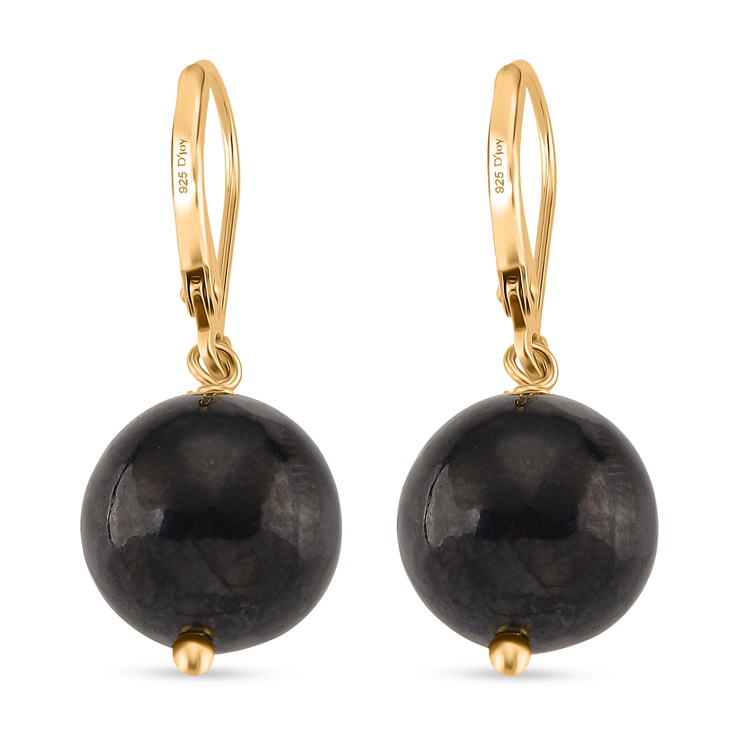 Natural Shungite Dangle Earring with Lever Back in Yellow Gold Plated Sterling Silver 20.00 Ct.