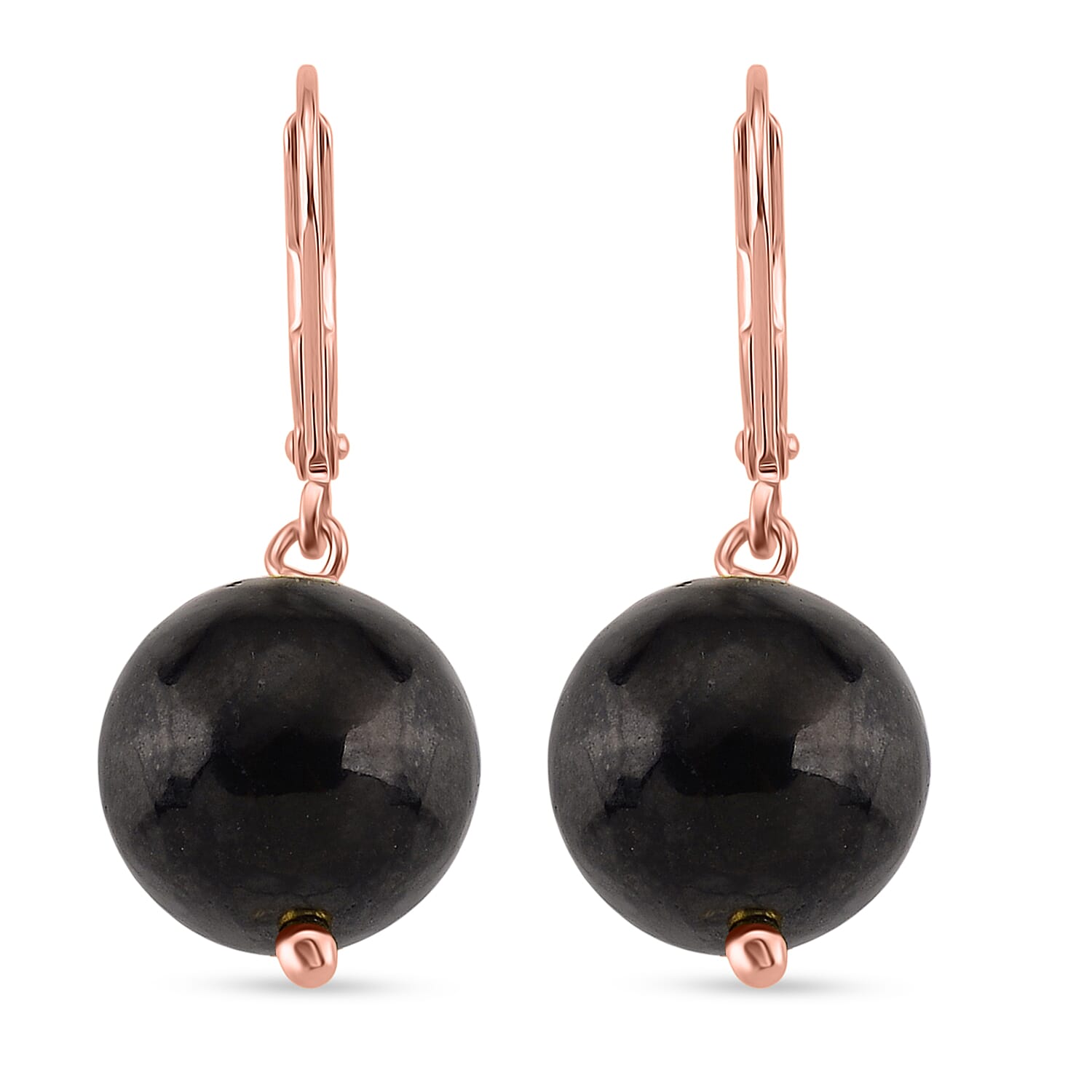 Shungite Dangle Earring with Lever Back in Rose Gold Plated Sterling Silver 20.00 Ct.