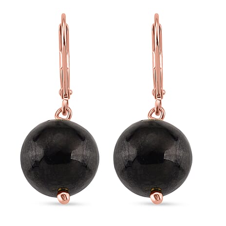 Shungite Dangle Earring with Lever Back in Rose Gold Plated Sterling Silver 20.00 Ct.