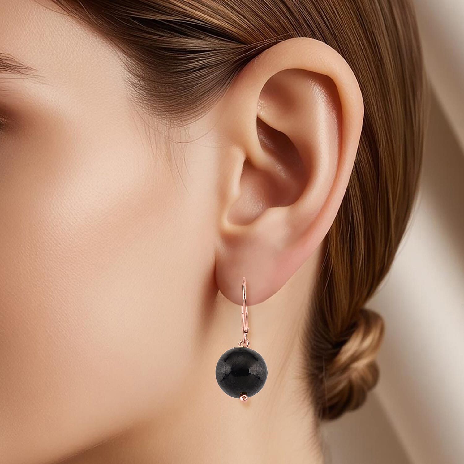 Shungite Dangle Earring with Lever Back in Rose Gold Plated Sterling Silver 20.00 Ct.