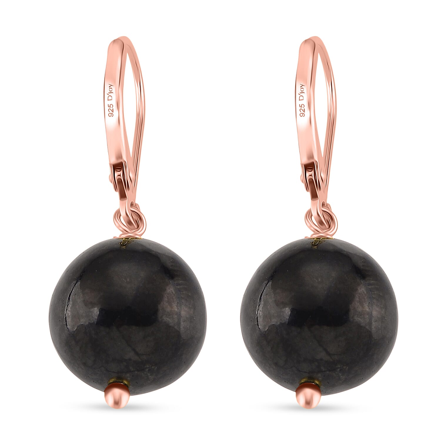 Shungite Dangle Earring with Lever Back in Rose Gold Plated Sterling Silver 20.00 Ct.