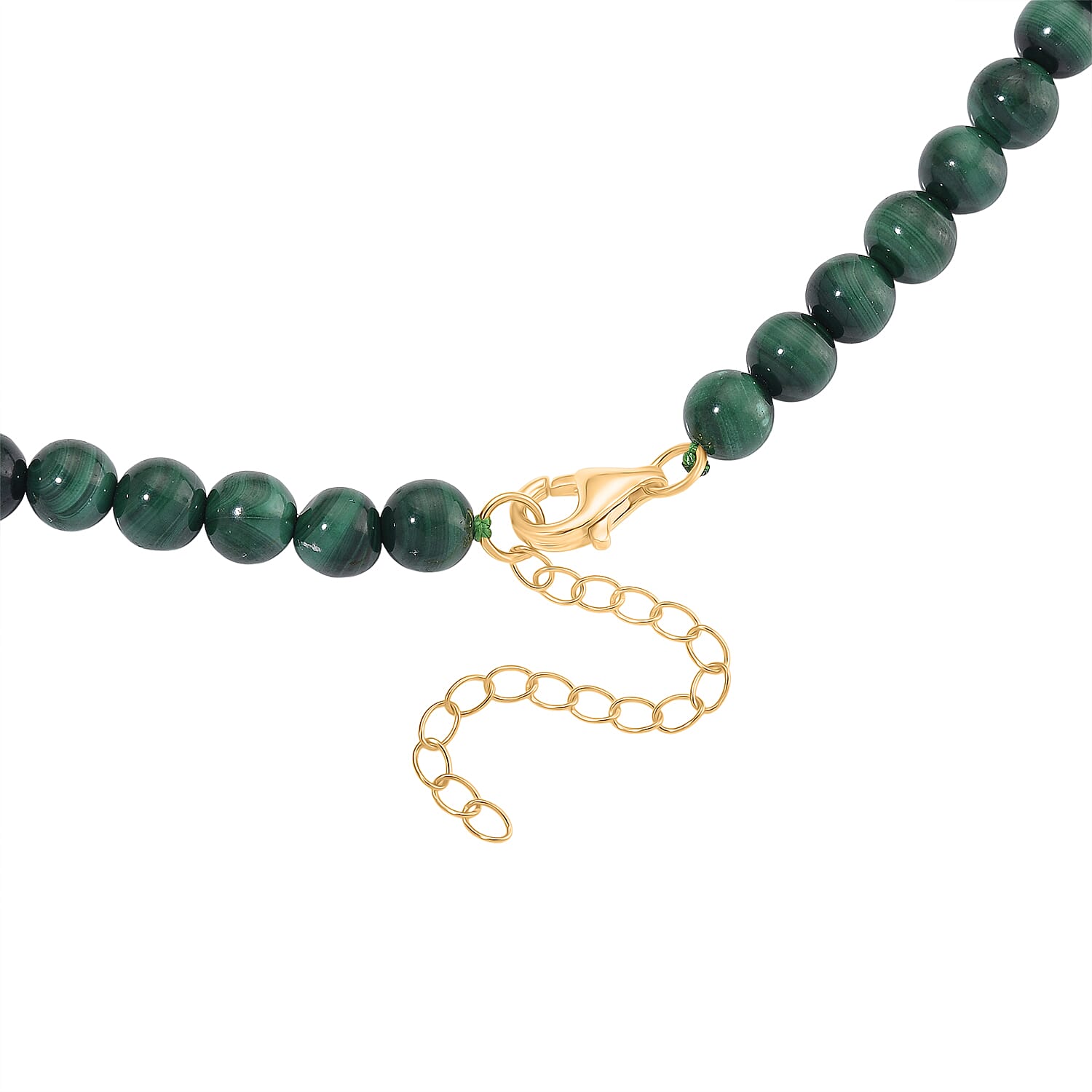 Natural Malachite & White Shell Pearl Beads Necklace in Yellow Gold Plated Sterling Silver 170.00 Ct.