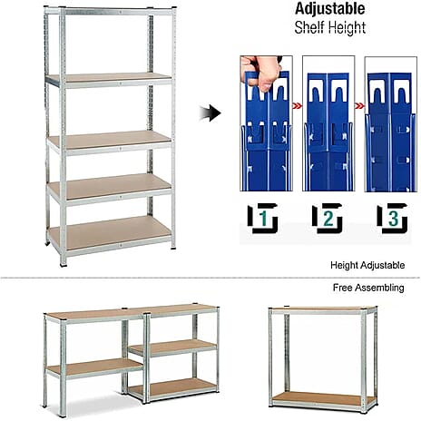 Boltless Heavy Duty 5 Tier Storage Metal Shelving Unit - Silver