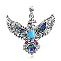 Bali Legacy Sleeping Beauty Turquoise, Ruby & Abalone Shell Egale Pendant Sterling Silver 2.16 Ct, Silver Wt. 11.28 Gms.