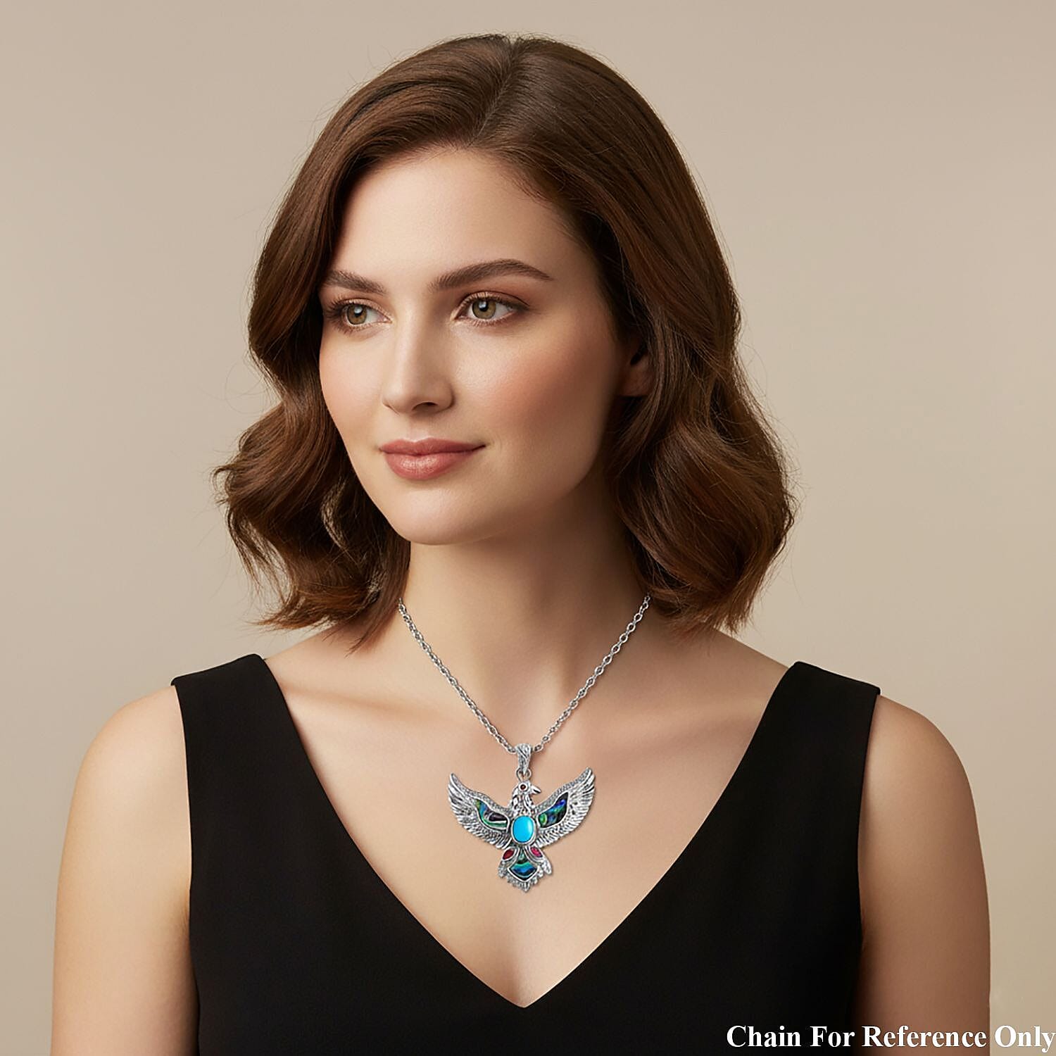 Bali Legacy Sleeping Beauty Turquoise, Ruby & Abalone Shell Egale Pendant Sterling Silver 2.16 Ct, Silver Wt. 11.28 Gms.