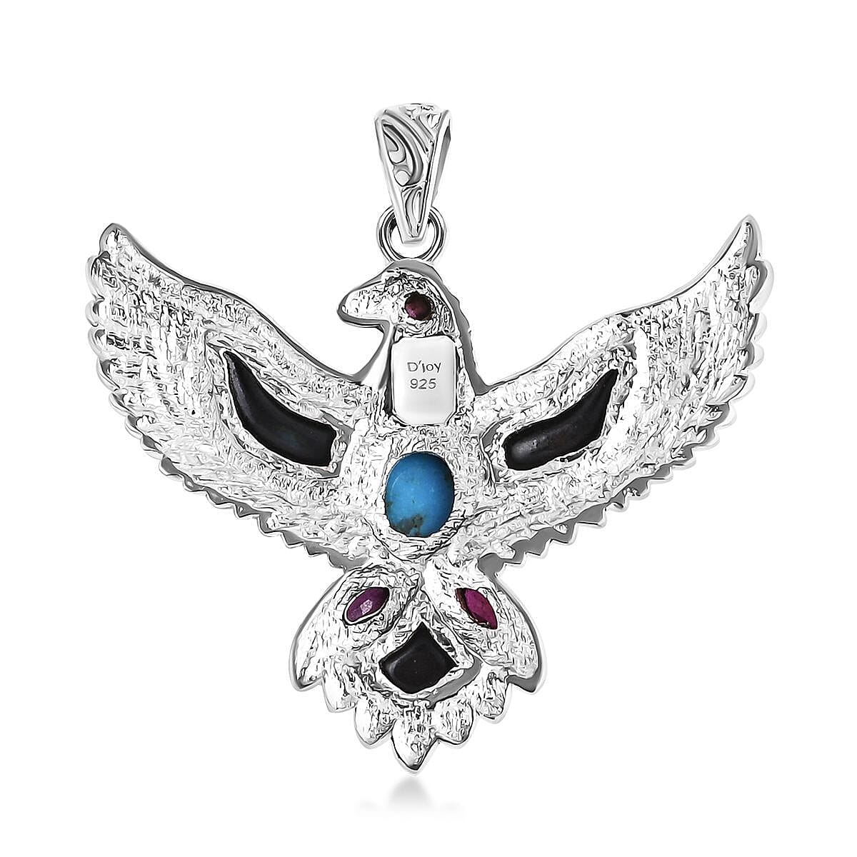 Bali Legacy Sleeping Beauty Turquoise, Ruby & Abalone Shell Egale Pendant Sterling Silver 2.16 Ct, Silver Wt. 11.28 Gms.