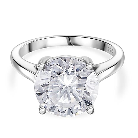 Moissanite Solitaire Ring in Rhodium OverlaySterling Silver  5.000  Ct.