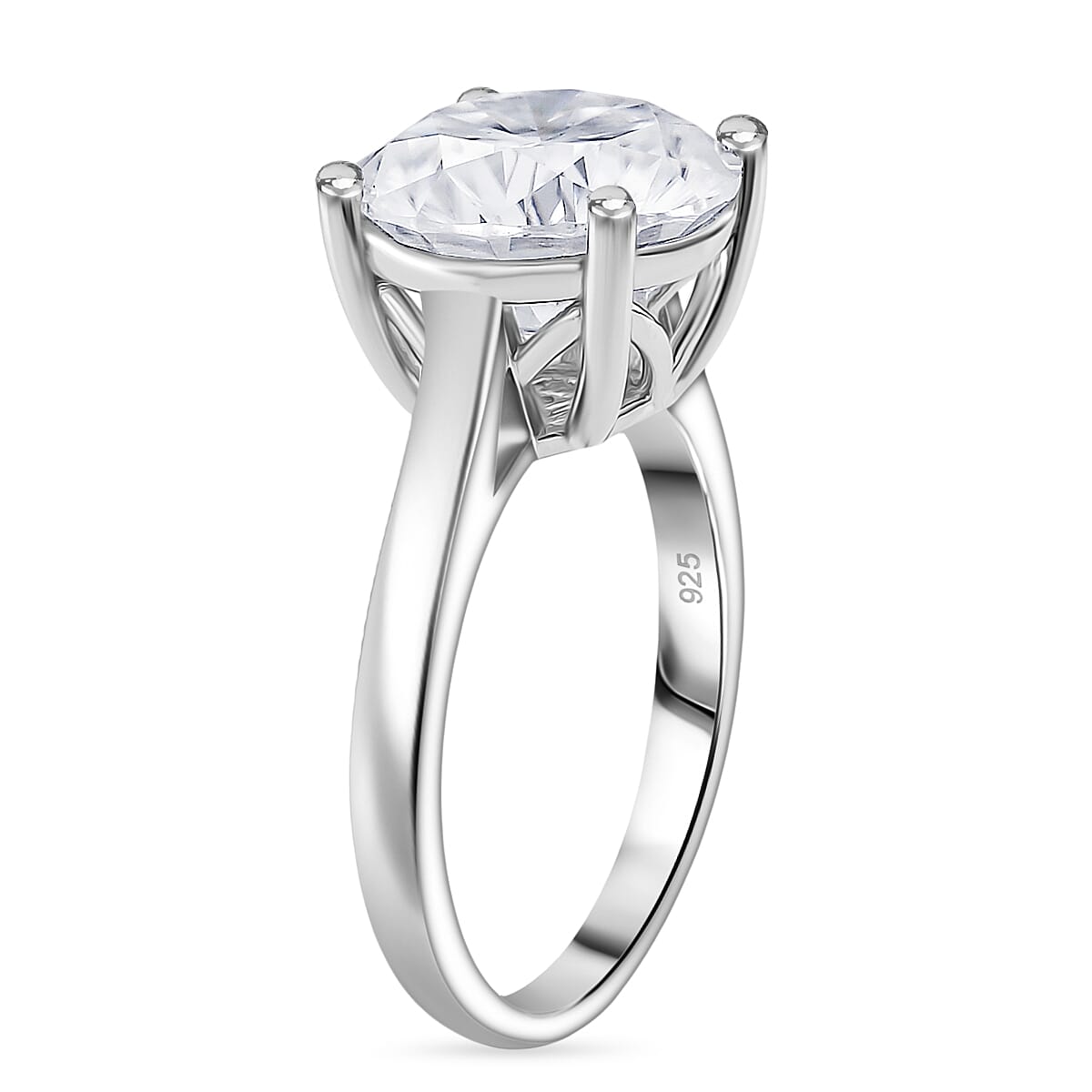 Moissanite Solitaire Ring in Rhodium OverlaySterling Silver  5.000  Ct.