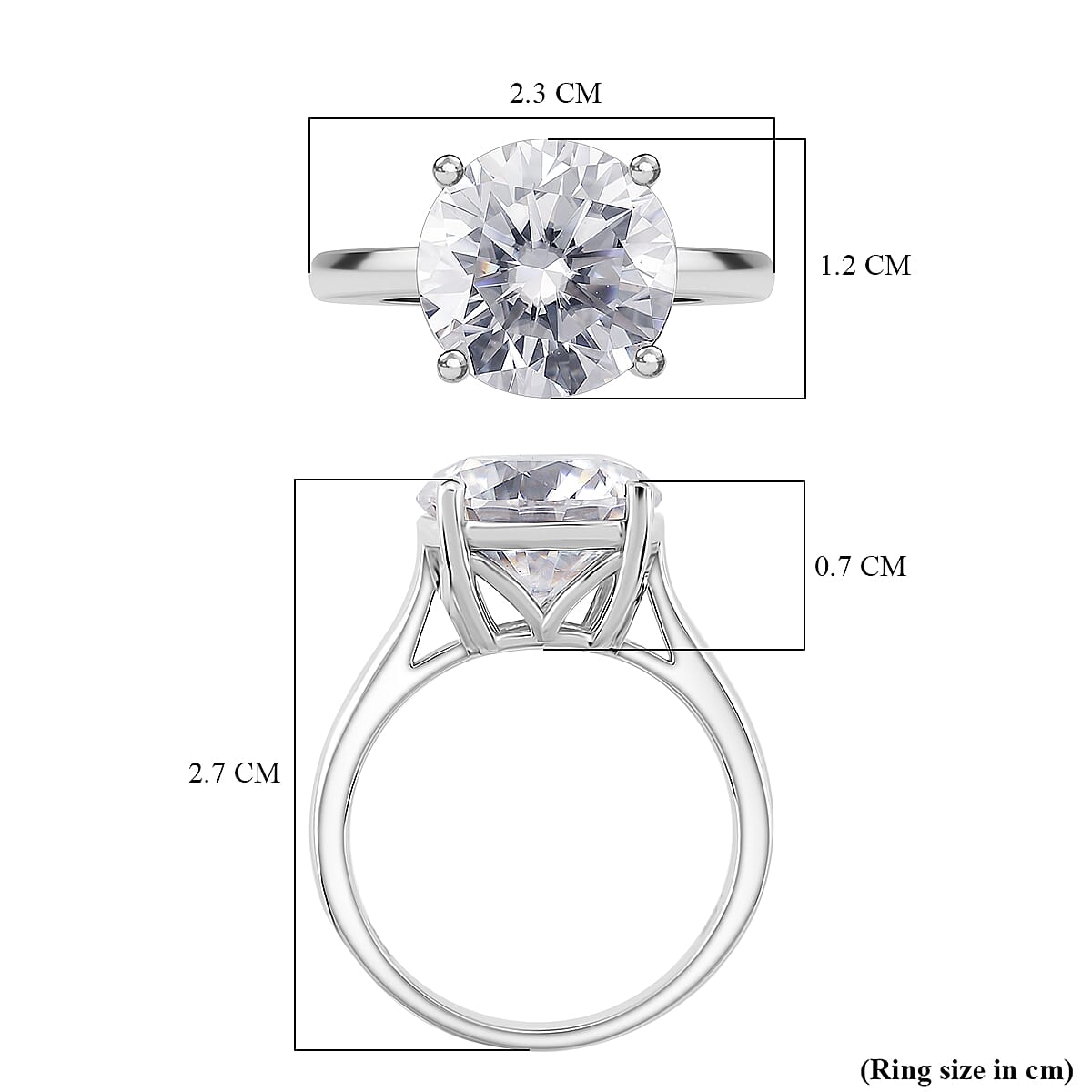 Moissanite Solitaire Ring in Rhodium OverlaySterling Silver  5.000  Ct.