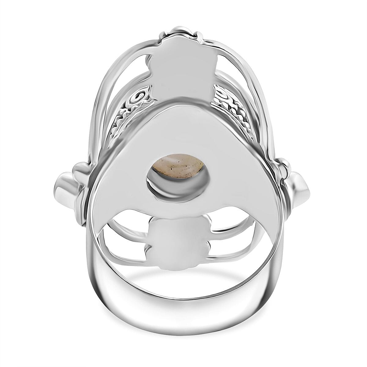 Mother Of Pearl, Natural Chrome Diopside & Fissure Filled Pink Sapphire Ring Sterling Silver 4.40 Ct, Silver Wt. 14.32 Gms.