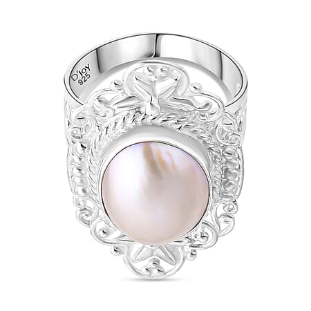 D'joy Royal Bali Collection White Mabe Pearl Ring in Sterling Silver 4.48 Ct.