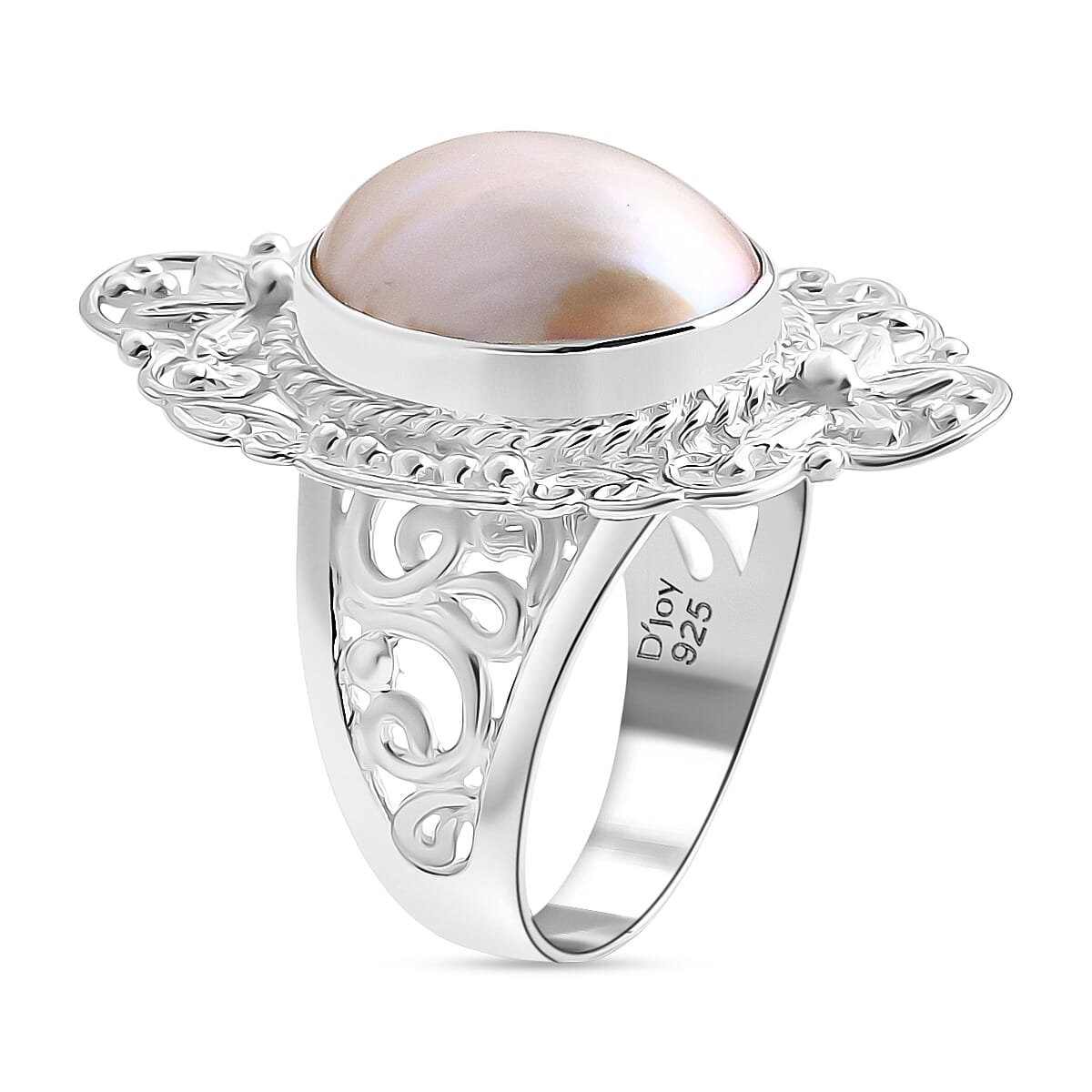 Royal Bali Collection White Mabe Pearl Ring Sterling Silver 4.48 Ct, Silver Wt. 8.54 Gms.