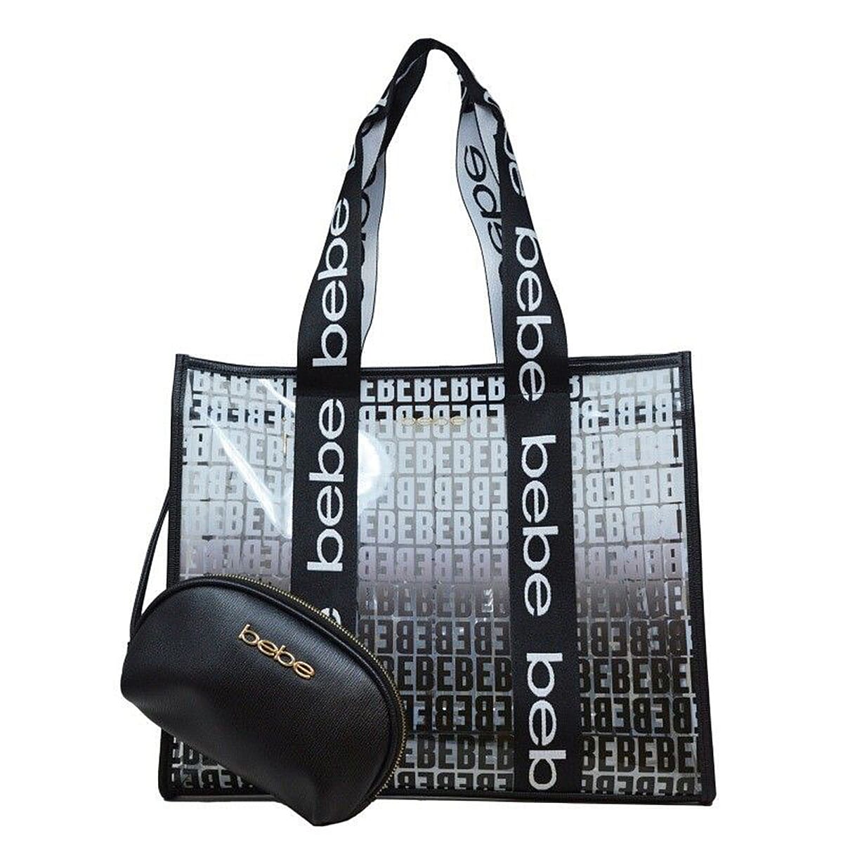 BEBE Leather Tote Bag with Insert Pouch - Black