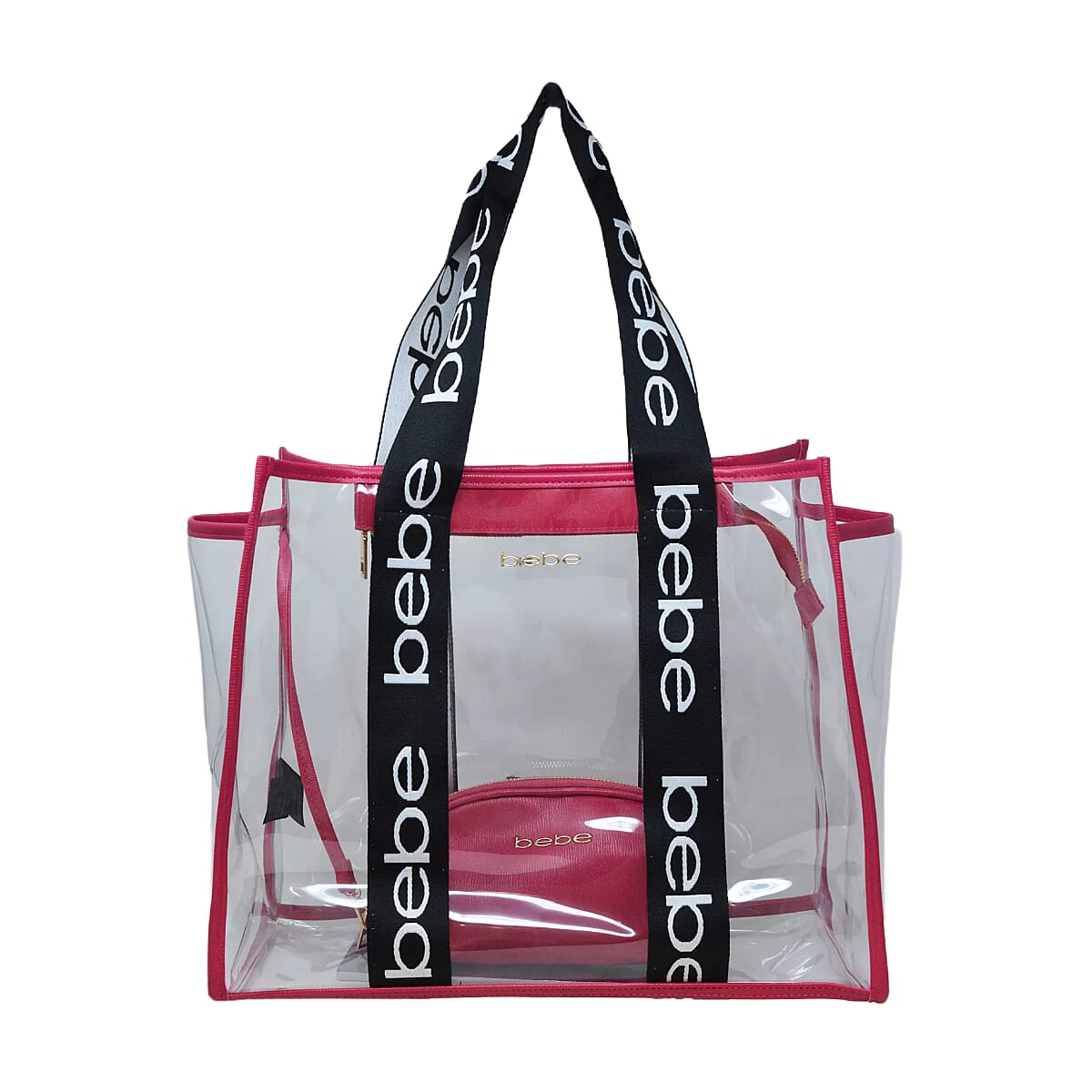 BEBE Leather Tote Bag with Insert Pouch - Hot Pink