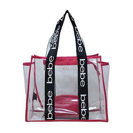 BEBE Leather Tote Bag with Insert Pouch - Hot Pink