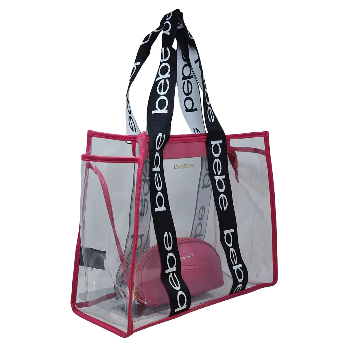 BEBE Leather Tote Bag with Insert Pouch - Hot Pink