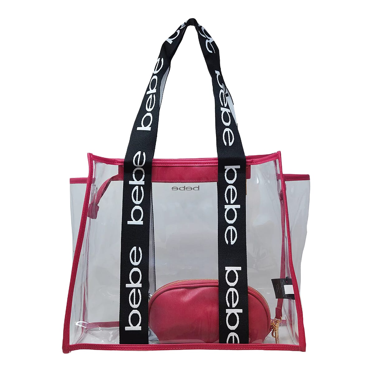 BEBE Leather Tote Bag with Insert Pouch - Hot Pink