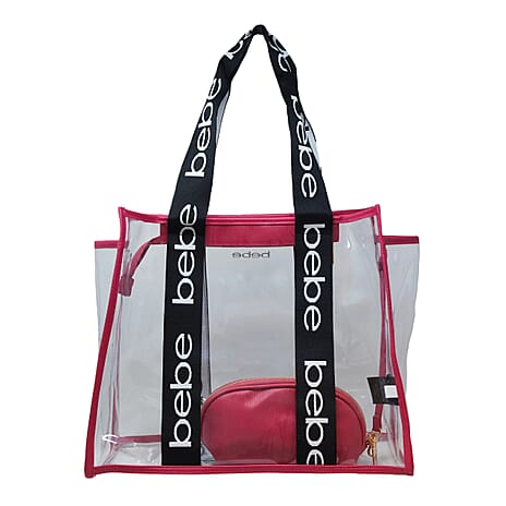 BEBE Leather Tote Bag with Insert Pouch - Hot Pink