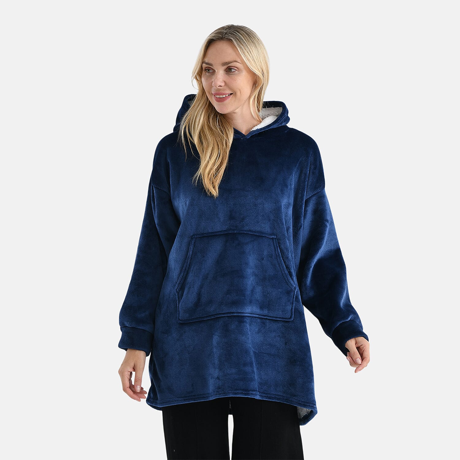 DEAL OF THE DAY - La Marey Super Warm and soft Luxurious Sherpa Oversize Hoodie (One Size) - Navy