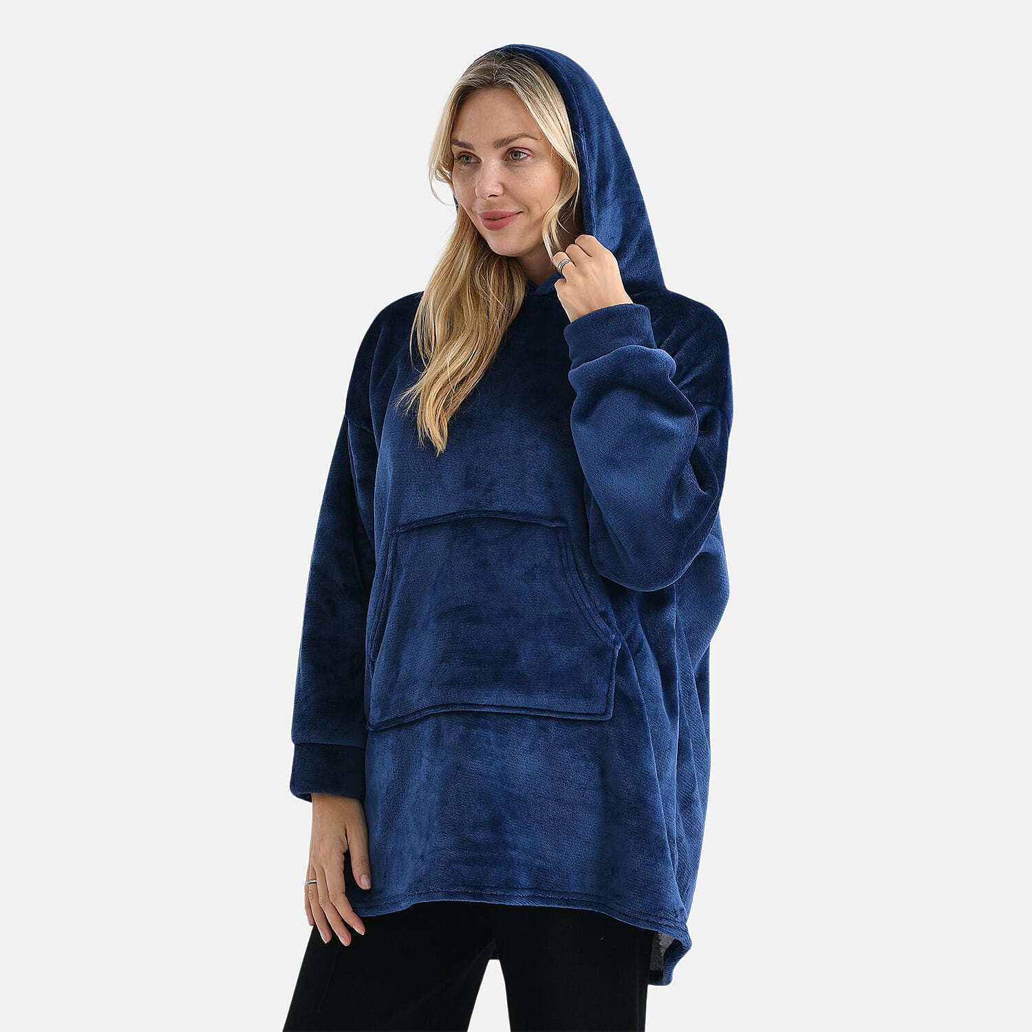 DEAL OF THE DAY - La Marey Super Warm and soft Luxurious Sherpa Oversize Hoodie (One Size) - Navy