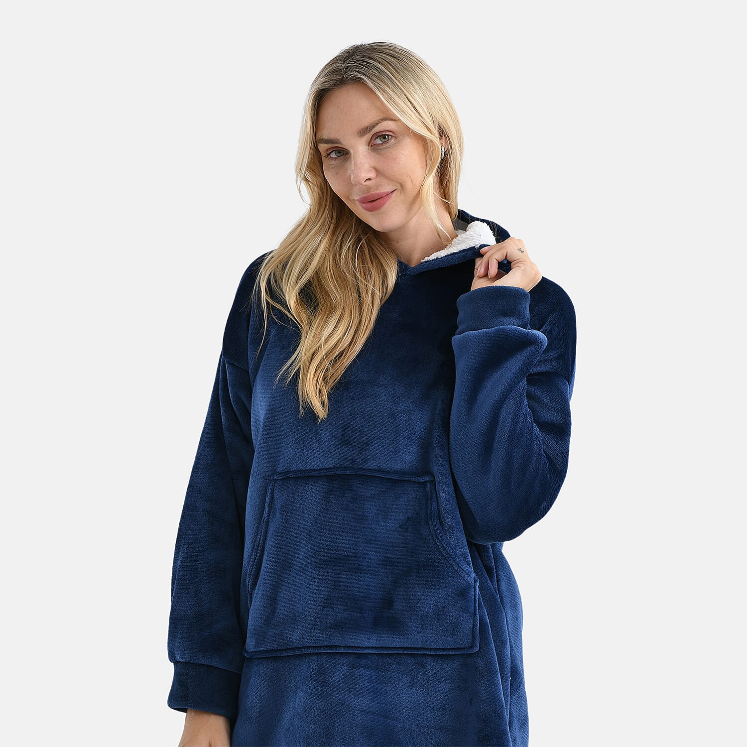 DEAL OF THE DAY - La Marey Super Warm and soft Luxurious Sherpa Oversize Hoodie (One Size) - Navy