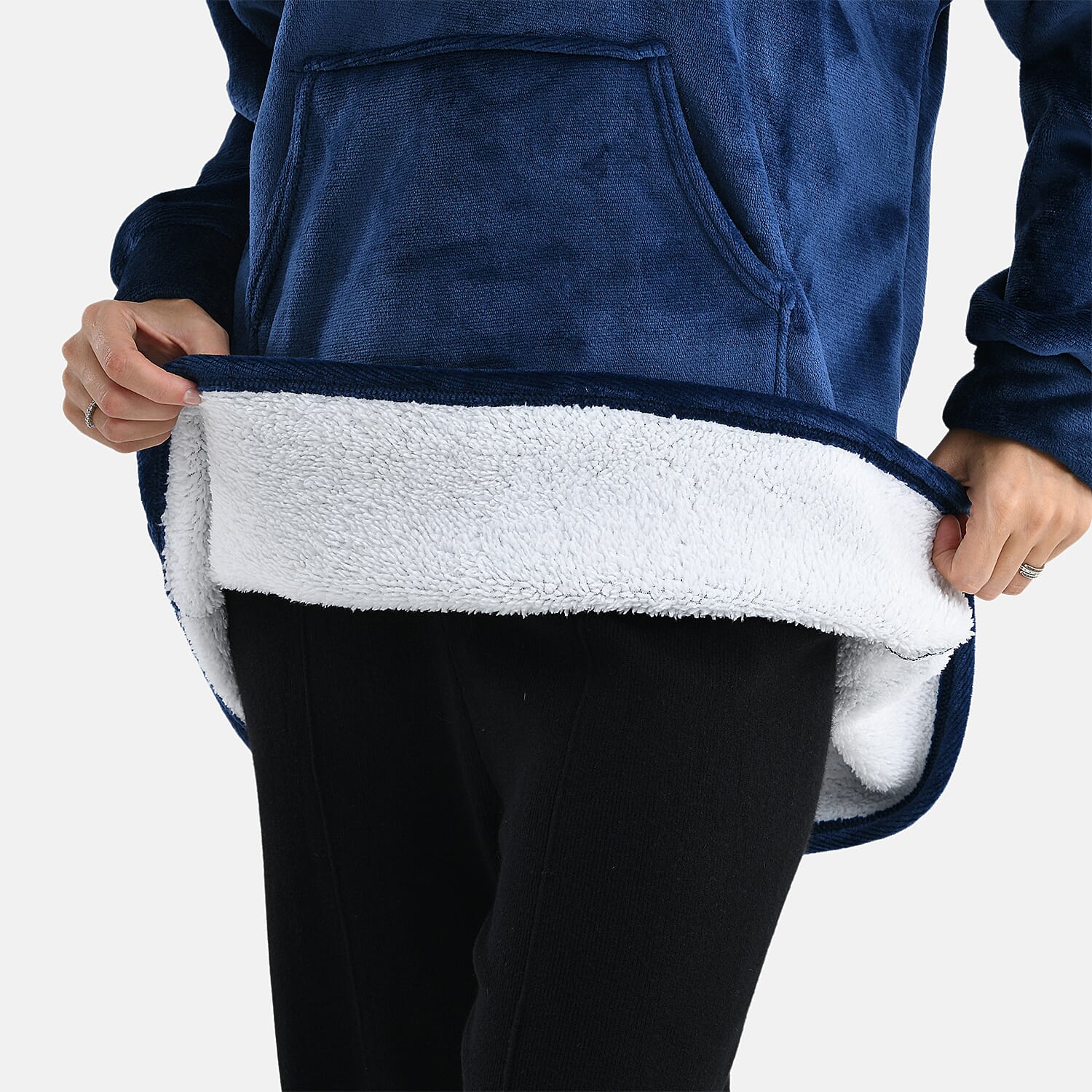 DEAL OF THE DAY - La Marey Super Warm and soft Luxurious Sherpa Oversize Hoodie (One Size) - Navy