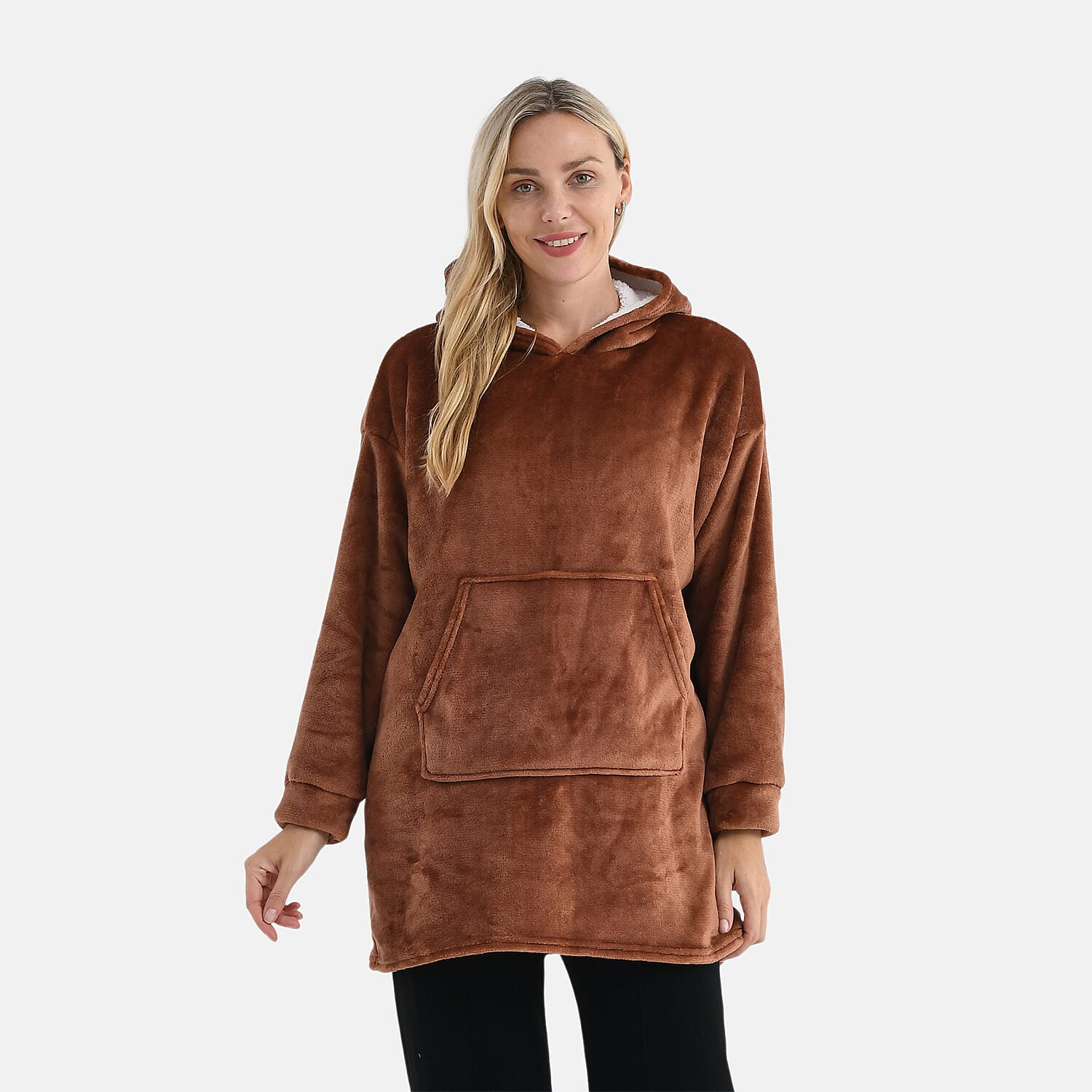 DEAL OF THE DAY - La Marey Super Warm and soft Luxurious Sherpa Oversize Hoodie (One Size) - Brown