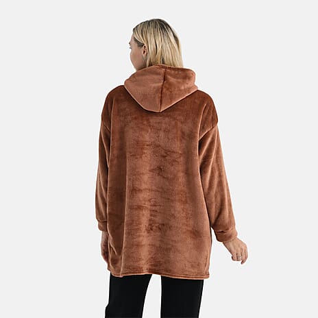 La Marey Super Soft & Warm Luxurious Sherpa Oversize Hoodie (One Size) - Brown