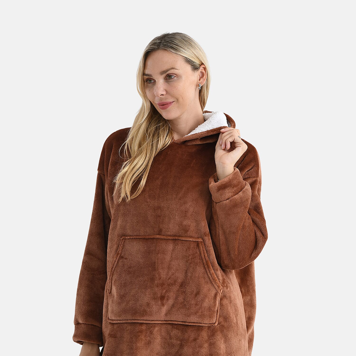 DEAL OF THE DAY - La Marey Super Warm and soft Luxurious Sherpa Oversize Hoodie (One Size) - Brown