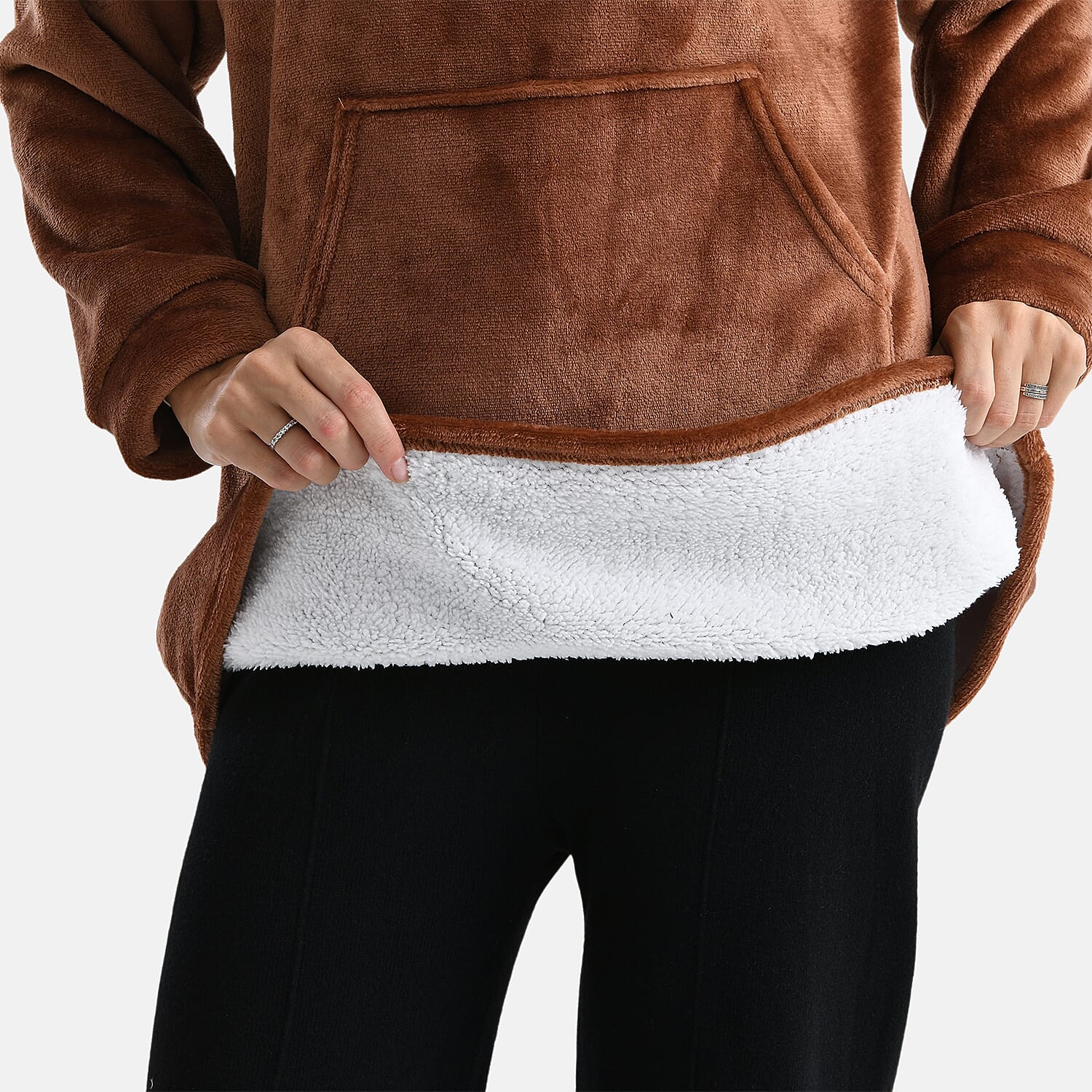 DEAL OF THE DAY - La Marey Super Warm and soft Luxurious Sherpa Oversize Hoodie (One Size) - Brown