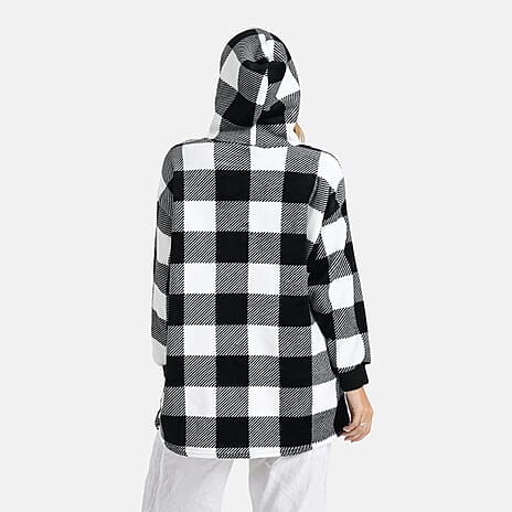 Tamsy Super Soft Fleece Checkered Oversize Hoodie (One Size) - Black & White