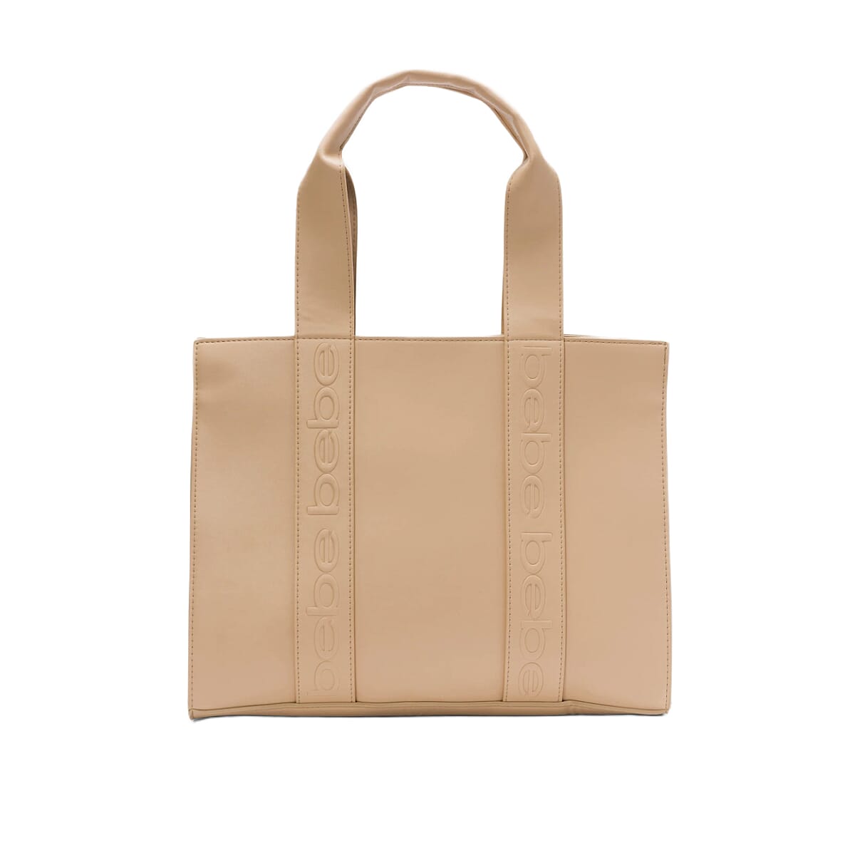 BEBE Vegan Leather Hana Canvas Tote Bag - Tan